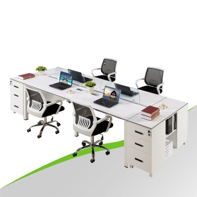 4 People Office Desk with Drawer Cabinet